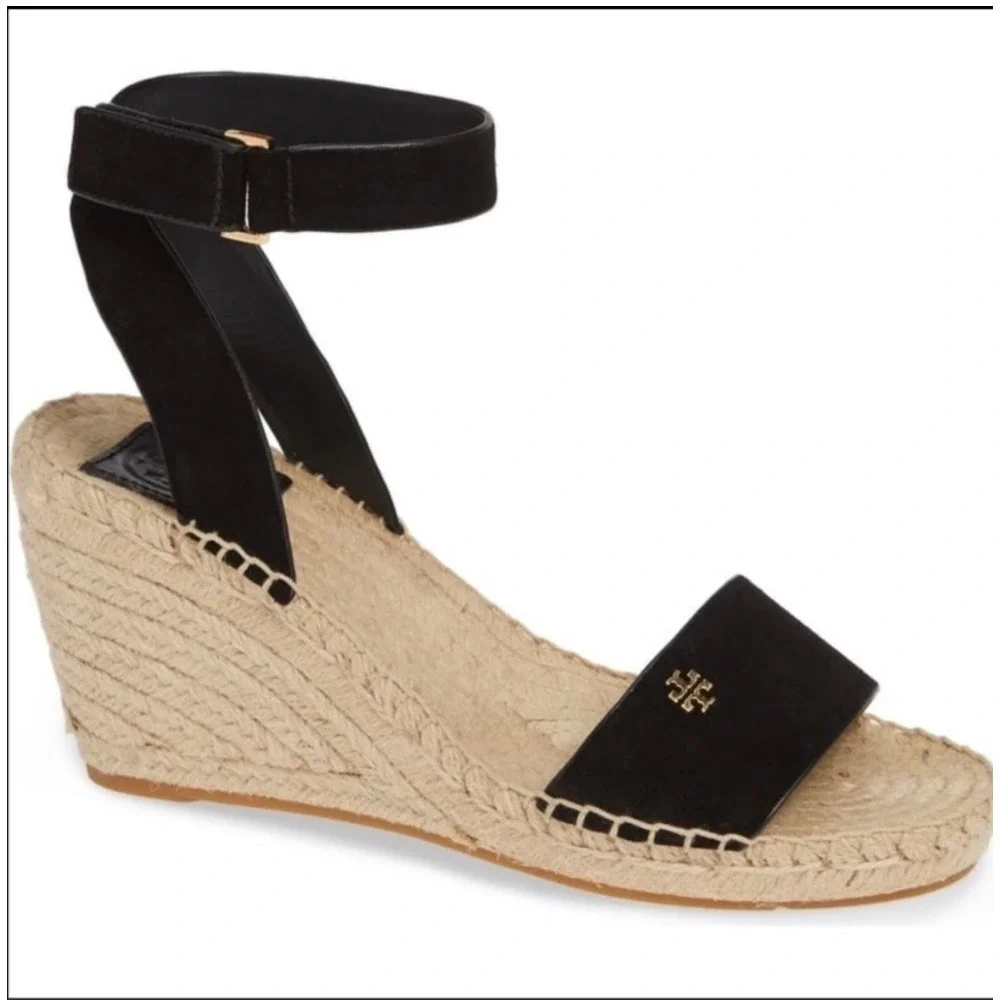 Tory Burch Bima‎ Wedge Espadrille Sandal Black Size 10